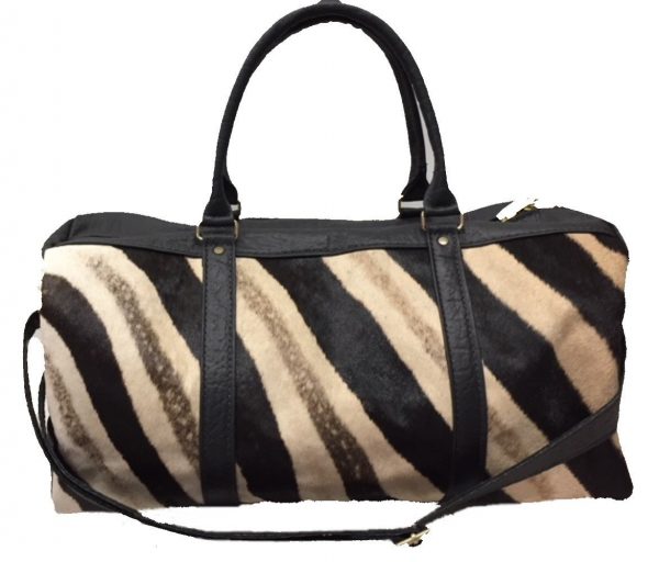 Black or Brown Zebra & Cape Buffalo Hide Duffel Bag
