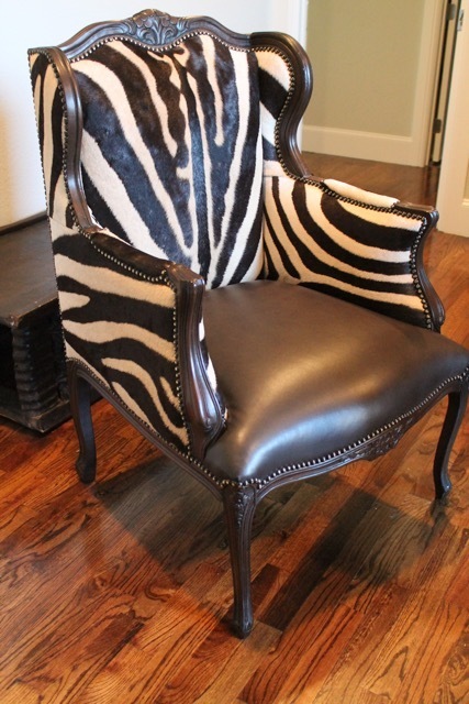 Zebra Hide & Leather Bergere Chair