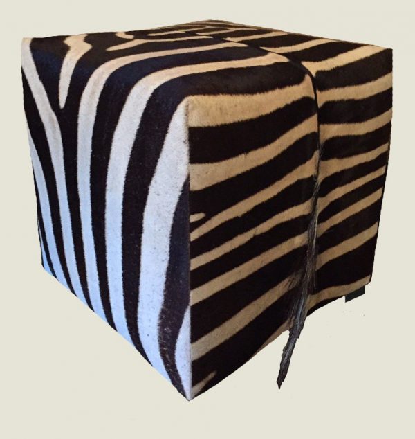 Zebra Hide Skin Ottoman Footstool Cube